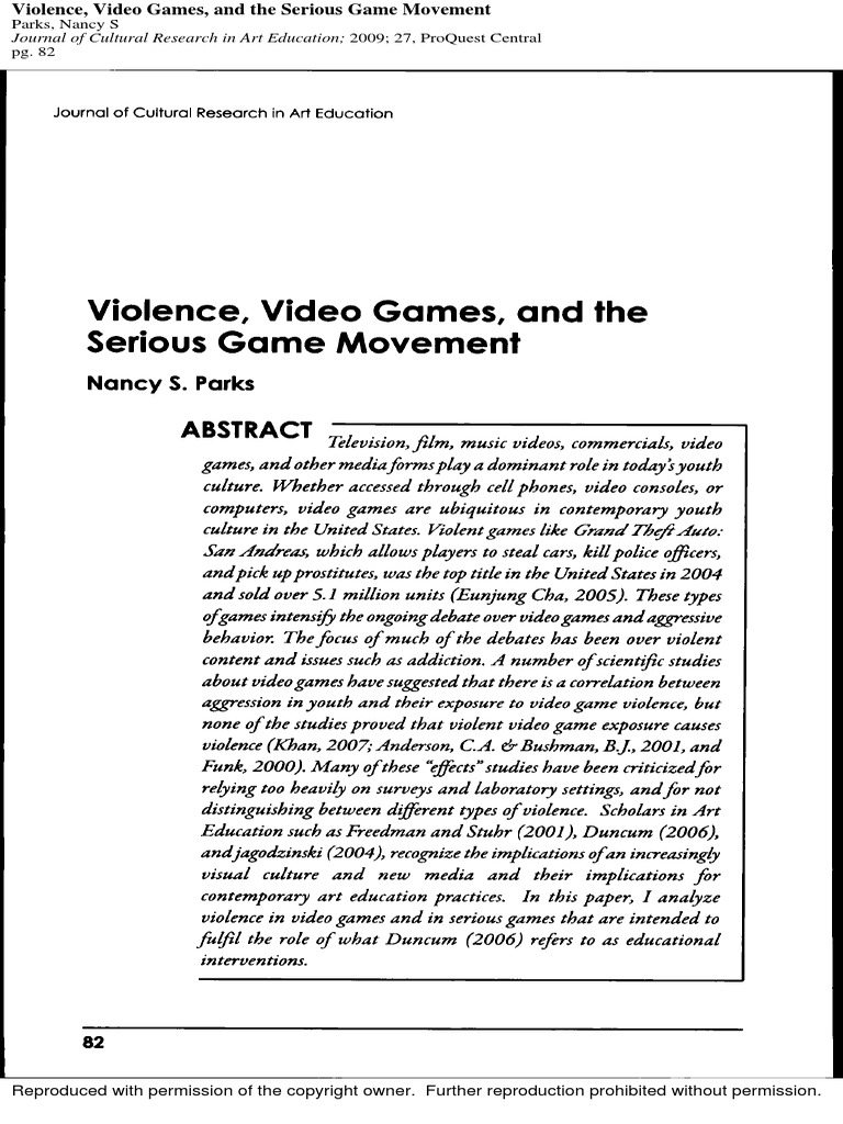 Violence, Video Games and Serious Video Game Movement | PDF