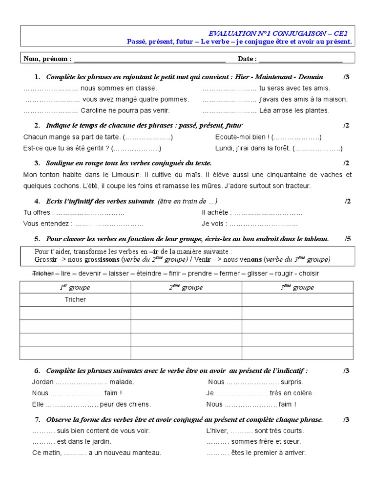 Exercices Passé Présent Futur Cm2 1b Passe Present Futur Verbe Avoir Etre | PDF | Verbe | Grammaire