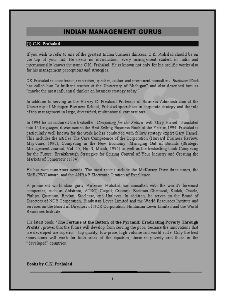 Indian Management Gurus and Their Impact | PDF | Business