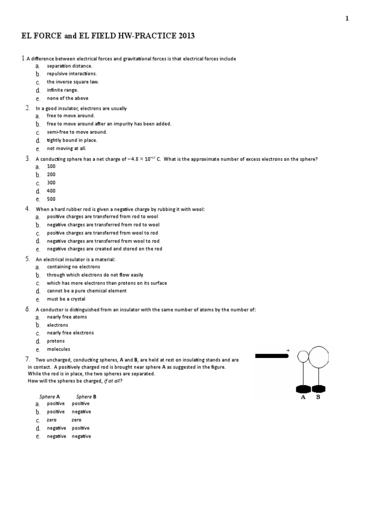 1 .2013 El Force and El Field Hw-Practice | PDF | Electric Charge ...
