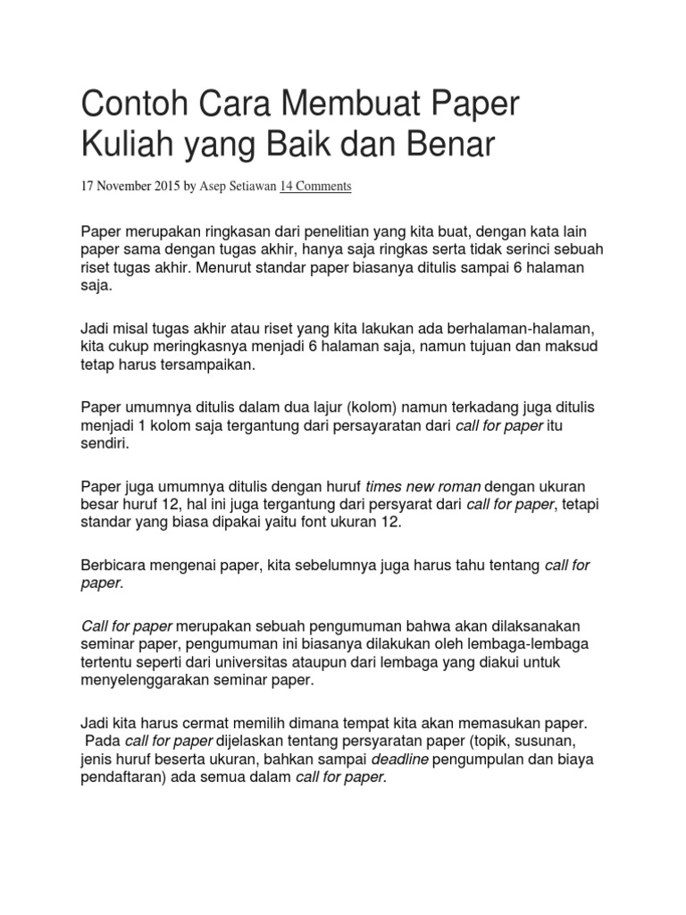 Contoh Cara Membuat Paper Kuliah Yang Baik Dan Benar