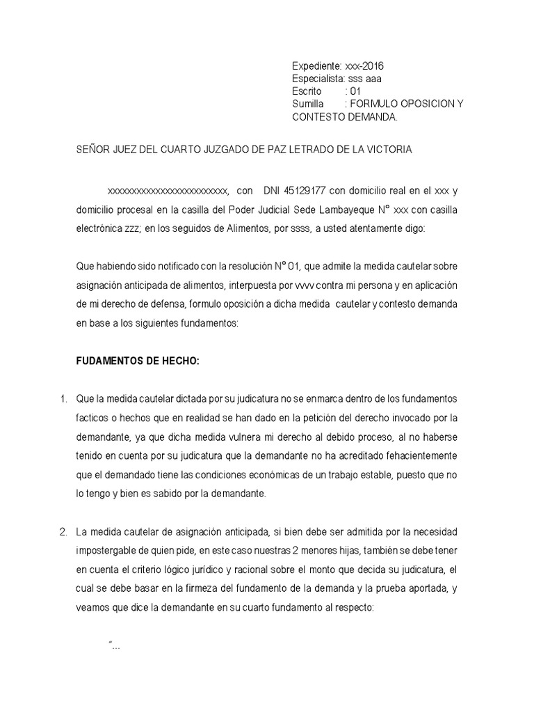 Formulo Oposicion y Contestacion | PDF | Demanda judicial | Ley procesal