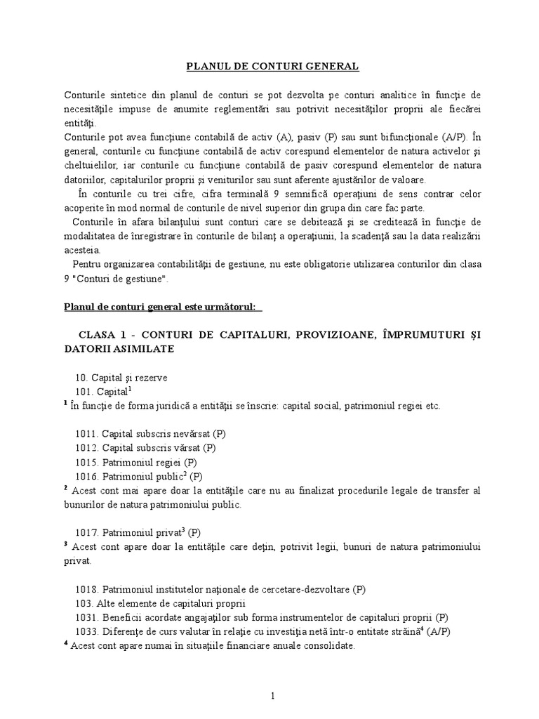 Planul de Conturi General 2017 | PDF