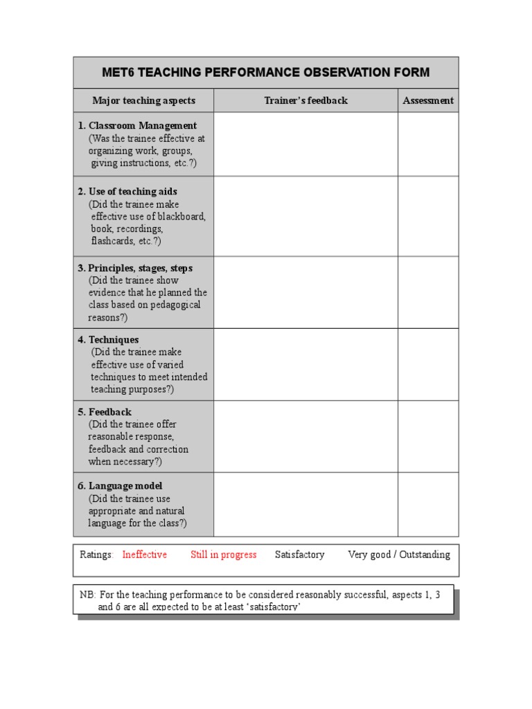 MET6 Teaching Performance Evaluation | PDF | Classroom Management ...