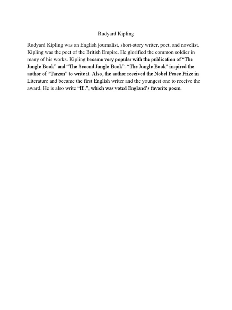 Rudyard Kipling Was An English Short | PDF