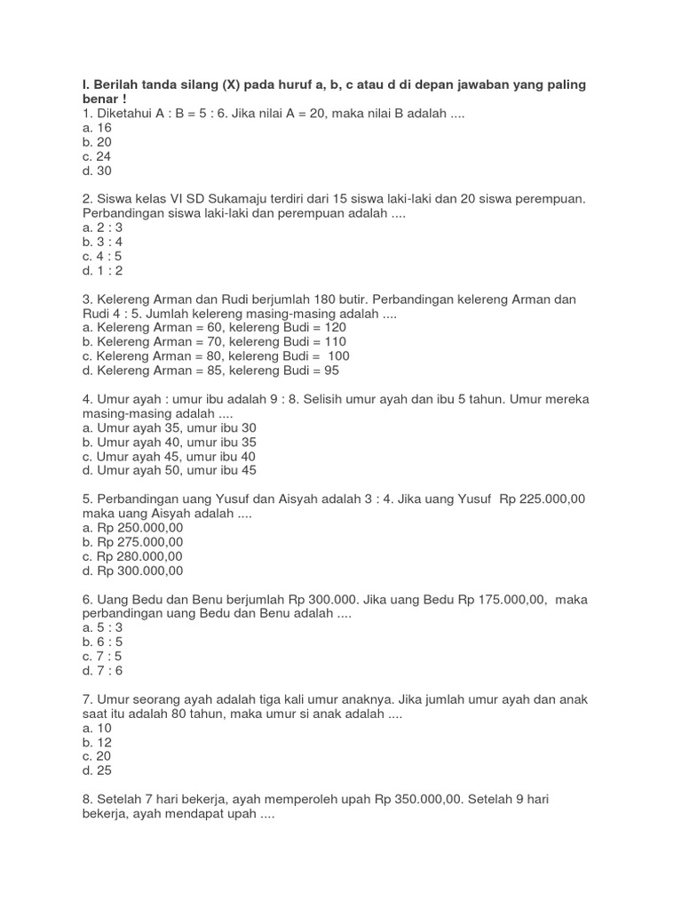 Soal Matematika Kelas 7