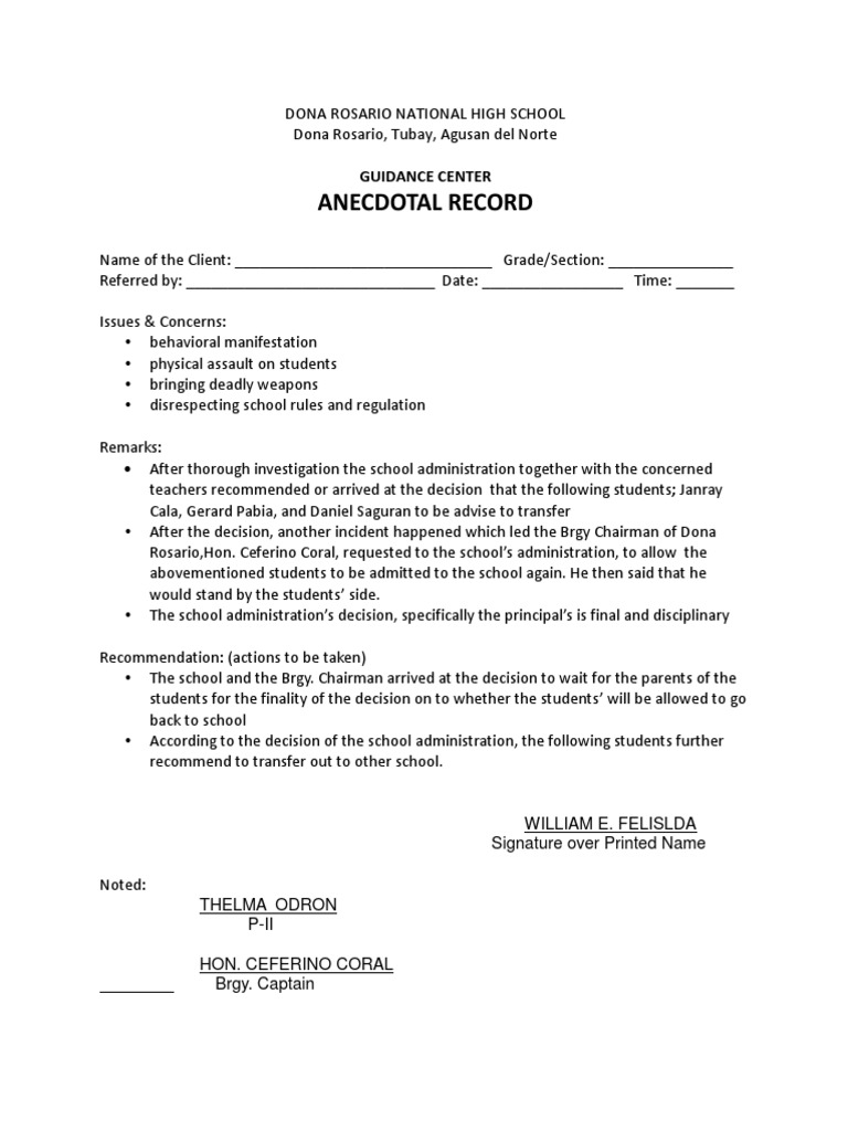 Anecdotal record
