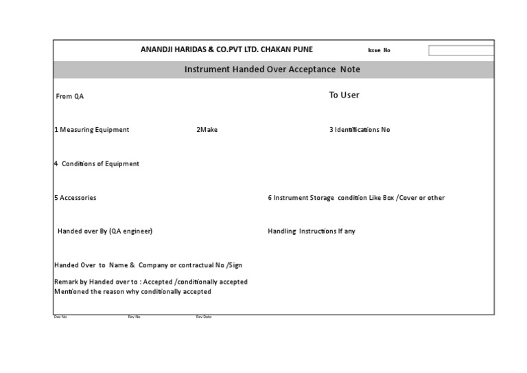 Instrument Acceptance Note Template | PDF | Business