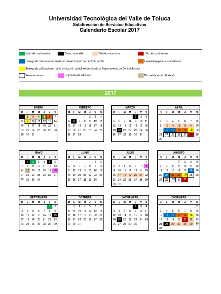 Calendario UTVT 2018 A PDF | PDF | Calendario | Clima