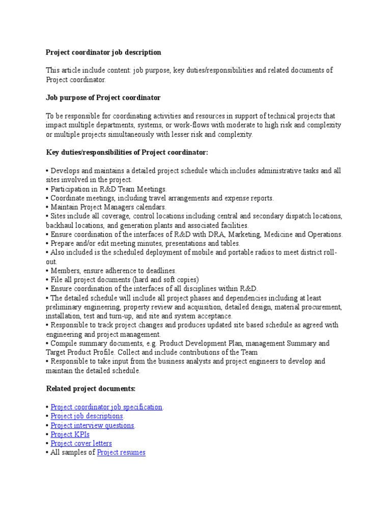 Project Coordinator Job Description | PDF | Paralegal | Chief Financial ...