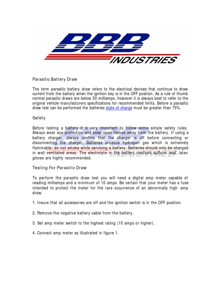Parasitic Battery Draw | PDF | Battery Charger | Electrical Components