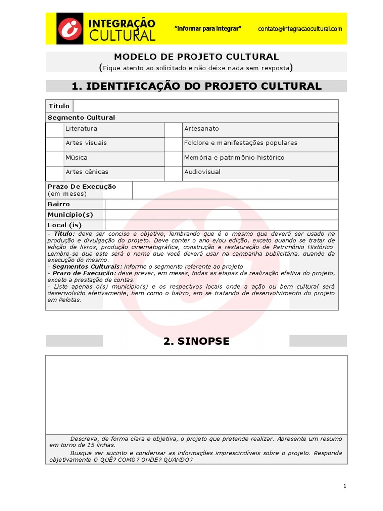 1 Modelo Apresentação de Projetos Culturais PDF Informação