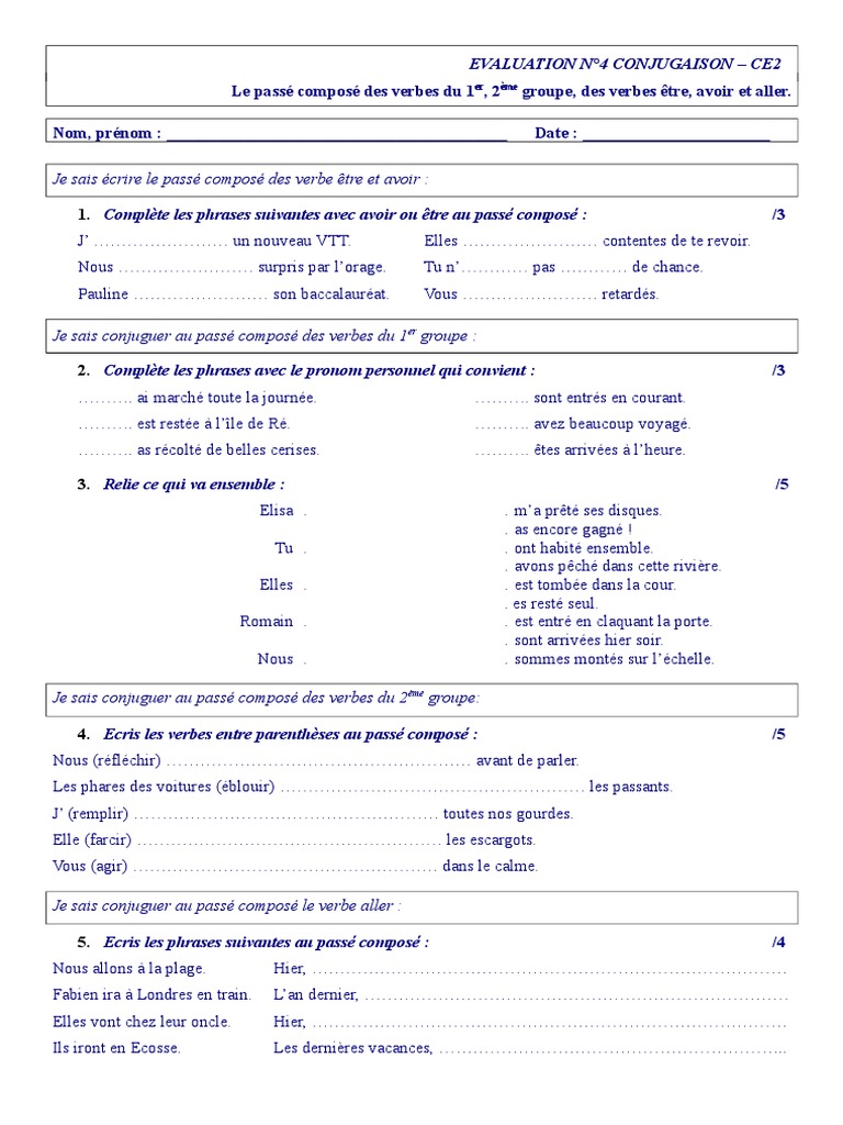 L imparfait Des Verbes Du 2ème Groupe Exercices Pdf 4b PASSE COMPOSE 1er Et 2eme Grpe Etre Avoir Aller | PDF | Verbe |  Morphologie
