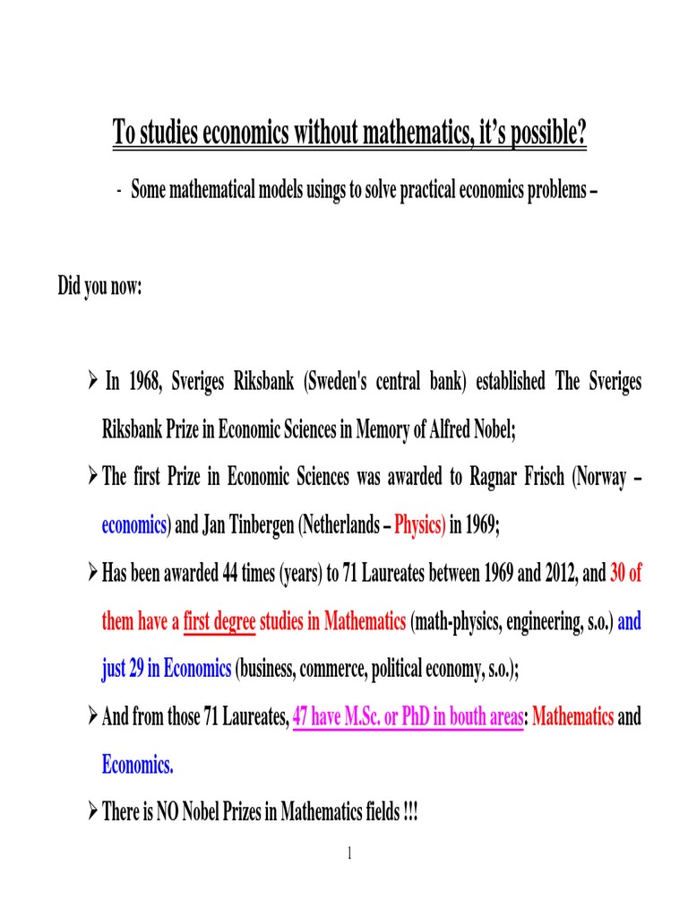 Why Mathematics Into Economics Studies - Introductive Lecture | PDF ...