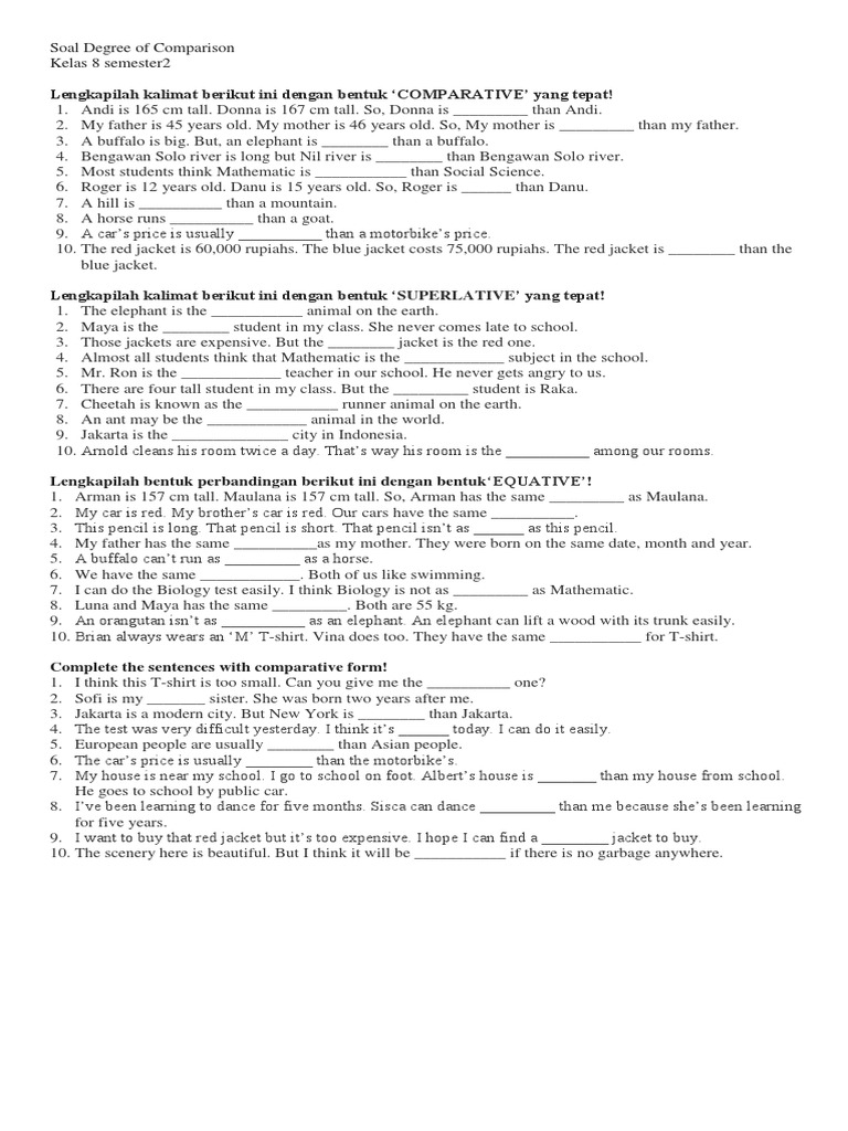 soal essay tentang comparison degree