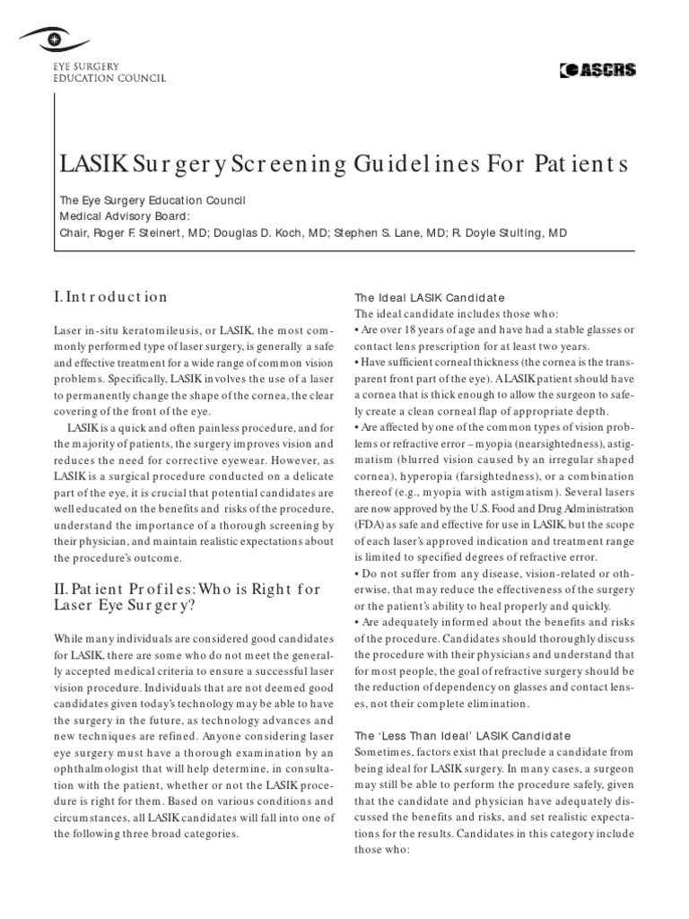 Lasik Guidelines Pdf Contact Lens Human Eye