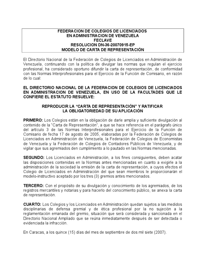 Modelo Carta de Representacion Estado financiero Contabilidad