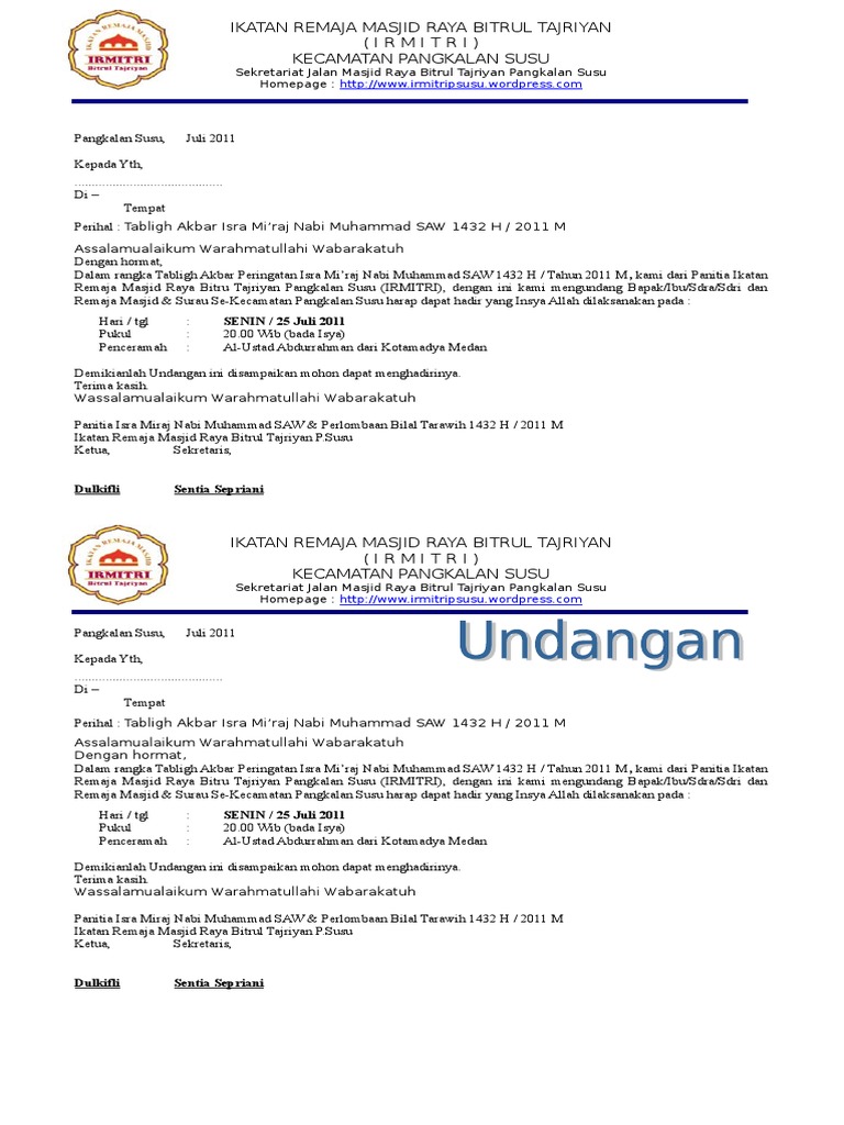 Undangan Isra Miraj 1432 H Tahun 2011doc