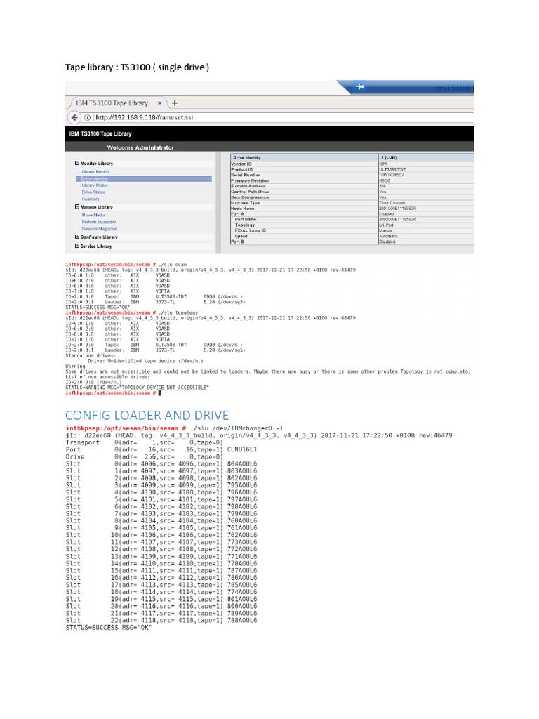 Tape Library Configuration, Backup and Restore Report for Single Drive