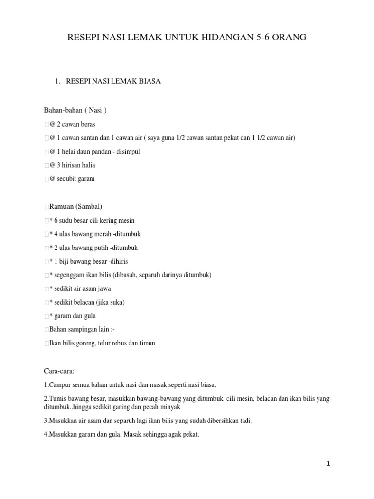 Resepi Nasi Lemak Pdf
