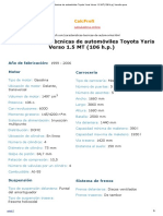Características Técnicas de Automóviles Toyota Yaris Verso 1.5 MT (106 H.P