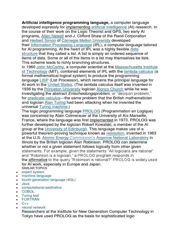 The Development of Early Artificial Intelligence Programming Languages ...