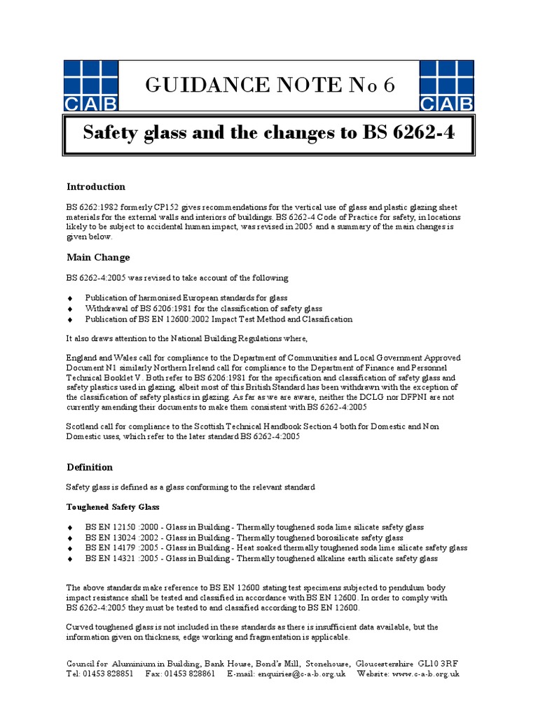 Guidance on Updated Safety Glass Standards and Requirements for