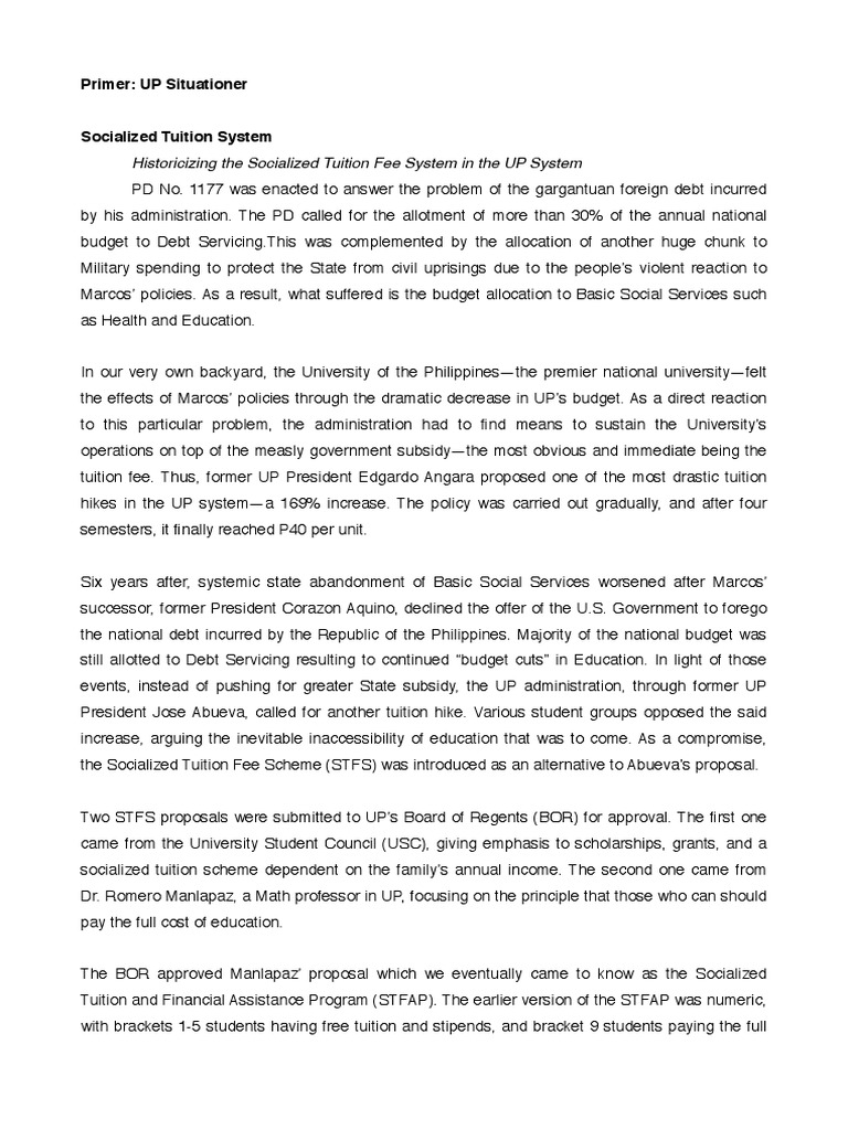 The Evolution of the Socialized Tuition System in the University of the