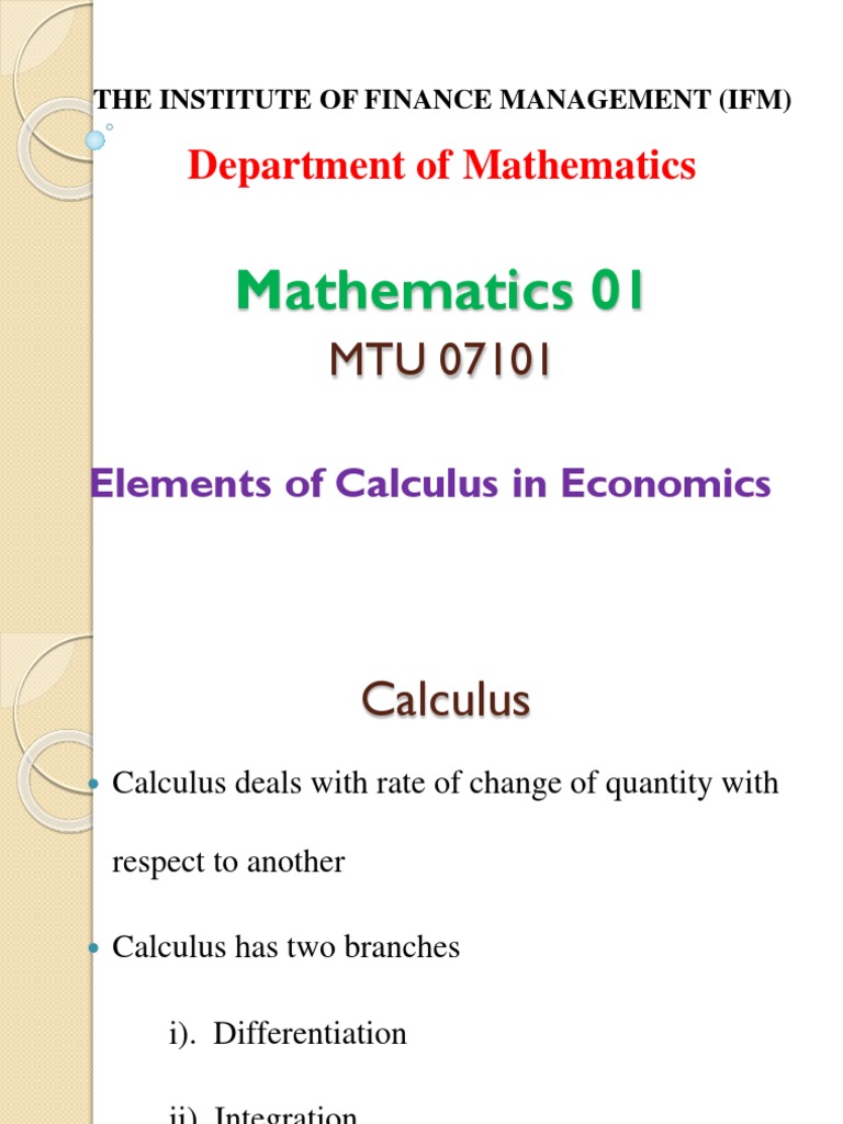 Calculus Elements in Economic Analysis | PDF | Calculus | Derivative