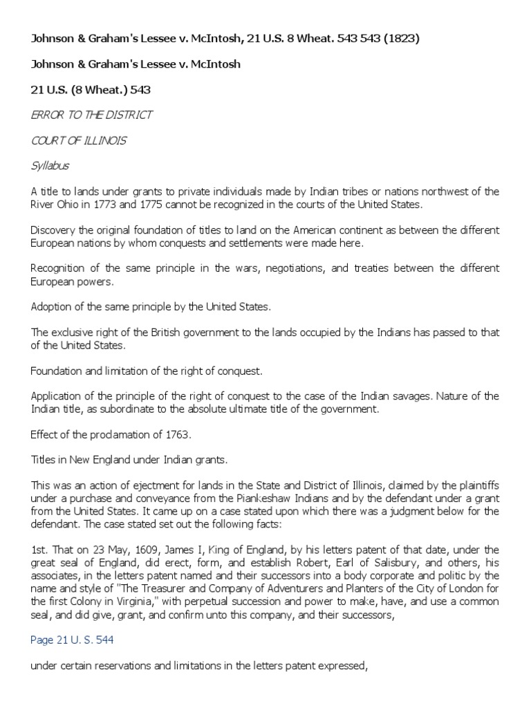Johnson vs. Mcintosh PDF Native Americans In The United States Ohio