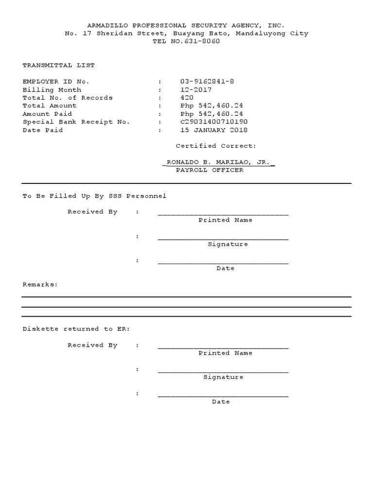 SSS Loan Transmittal 2018 | PDF | Banking | Financial Services