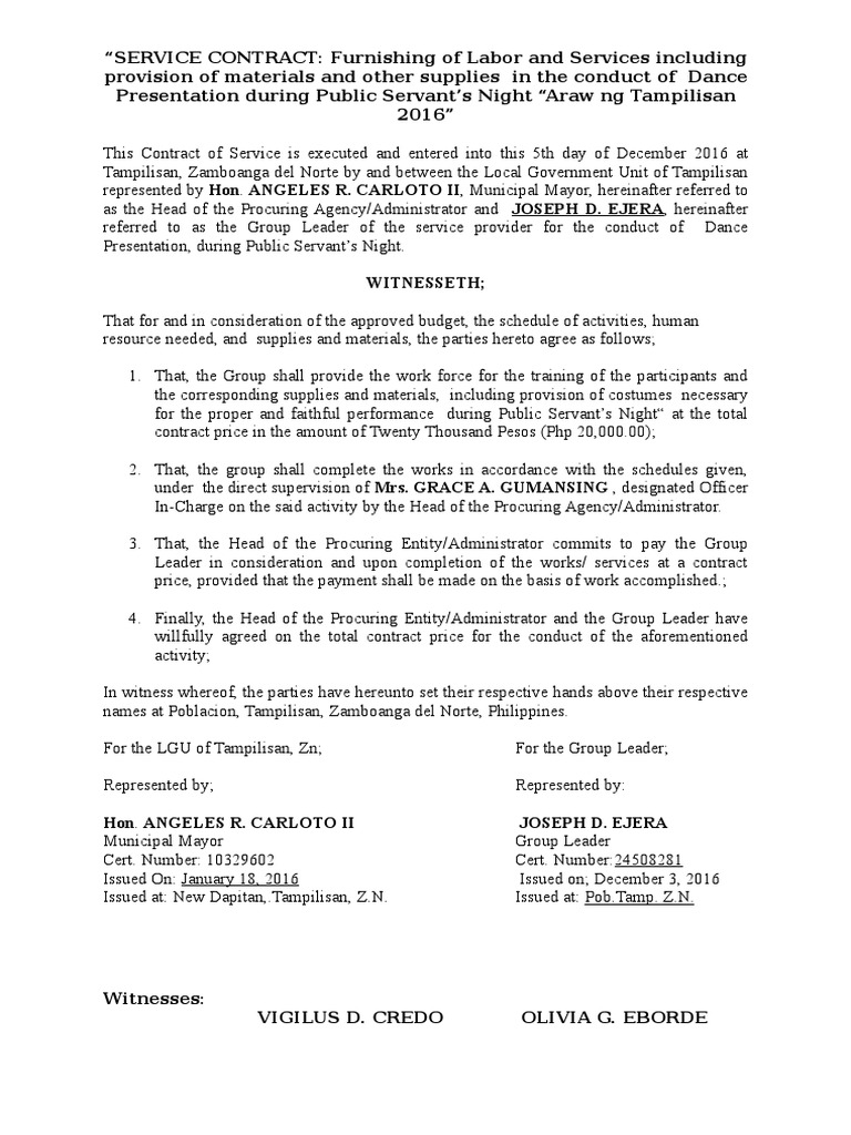 Service Contract (2) Local Government Policy