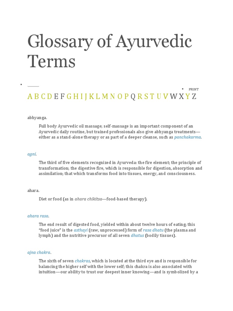Glossary of Ayurvedic Terms PDF Ayurveda Prana