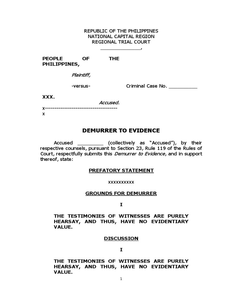 Demurrer to Evidence Sample Philippines | PDF | Law