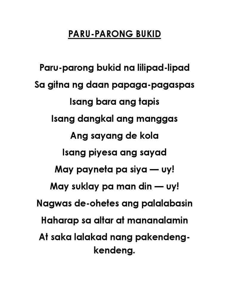 Paru Parong Bukid Lyrics Filipino Folk Song Aralin Ph vrogue.co