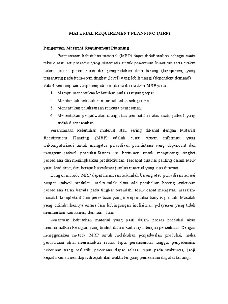 Pertanyaan Tentang Material Requirement Planning