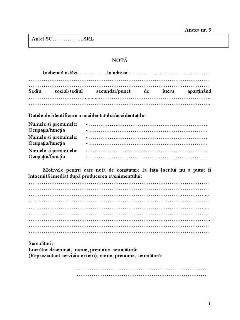 Anexa NR 5 Nota Constatare Scurta PDF | PDF