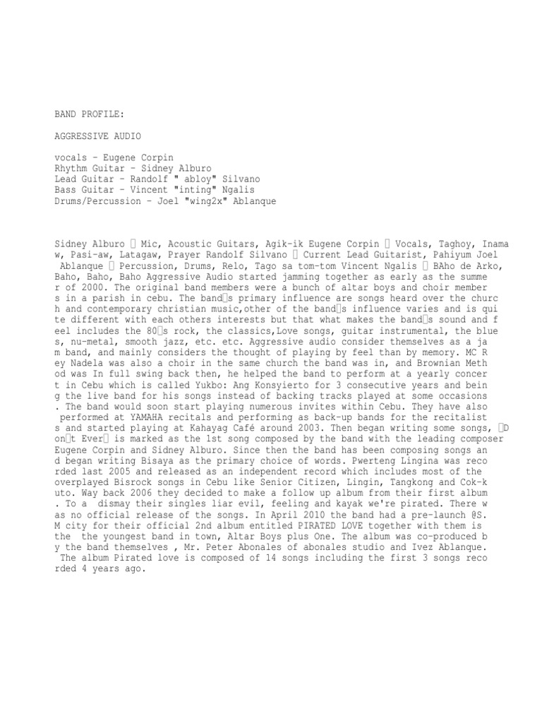 Band Profile PDF Performing Arts Popular Music