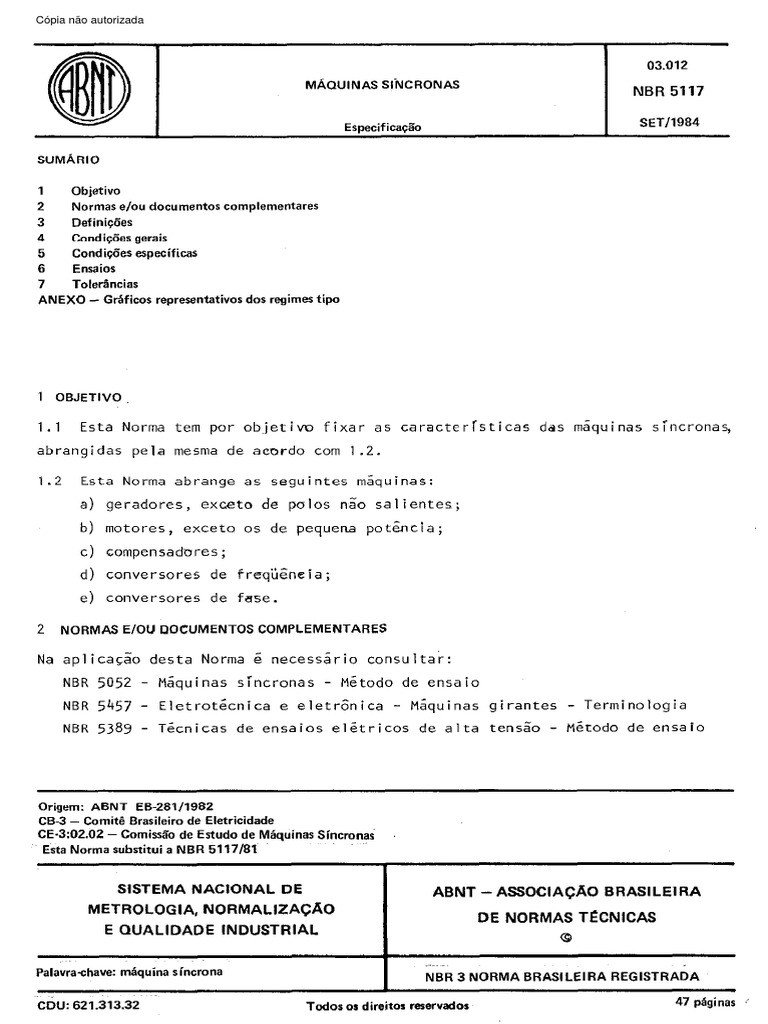 NBR 5117 - 1984 - Máquinas Sincronas PDF | PDF | Temperatura | Calor