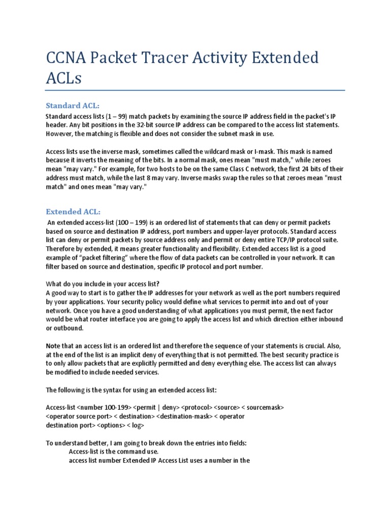 Extended ACL Configuration Guide | PDF | Internet Protocols | Ip Address