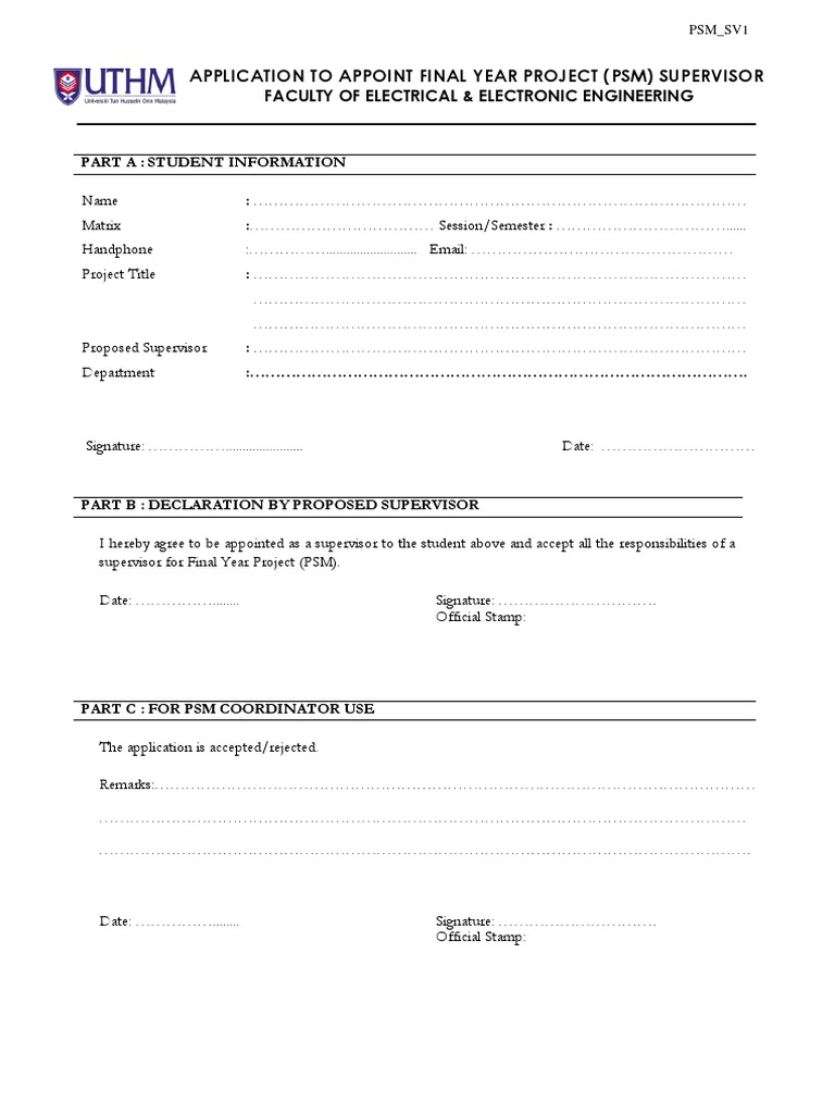 PSM Supervisor Appointment Form | PDF