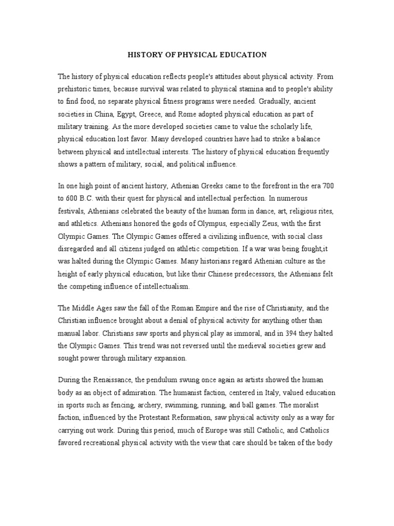 History of Physical Education PDF Gym Sports