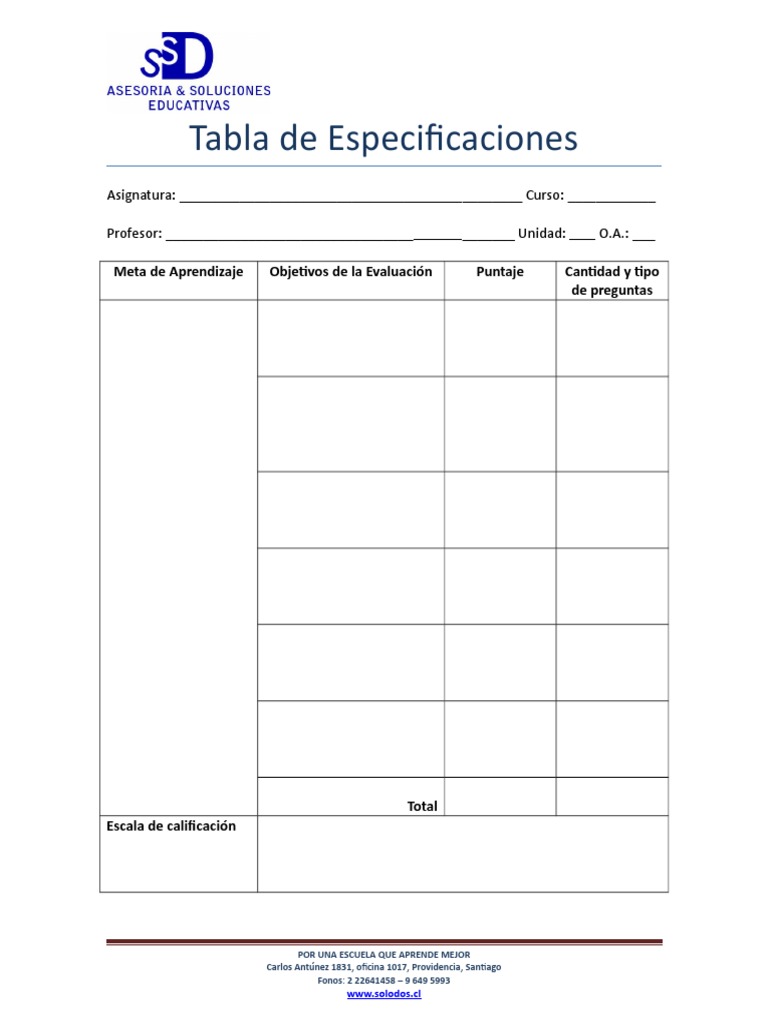 Plantilla para Tabla de Especificaciones | PDF
