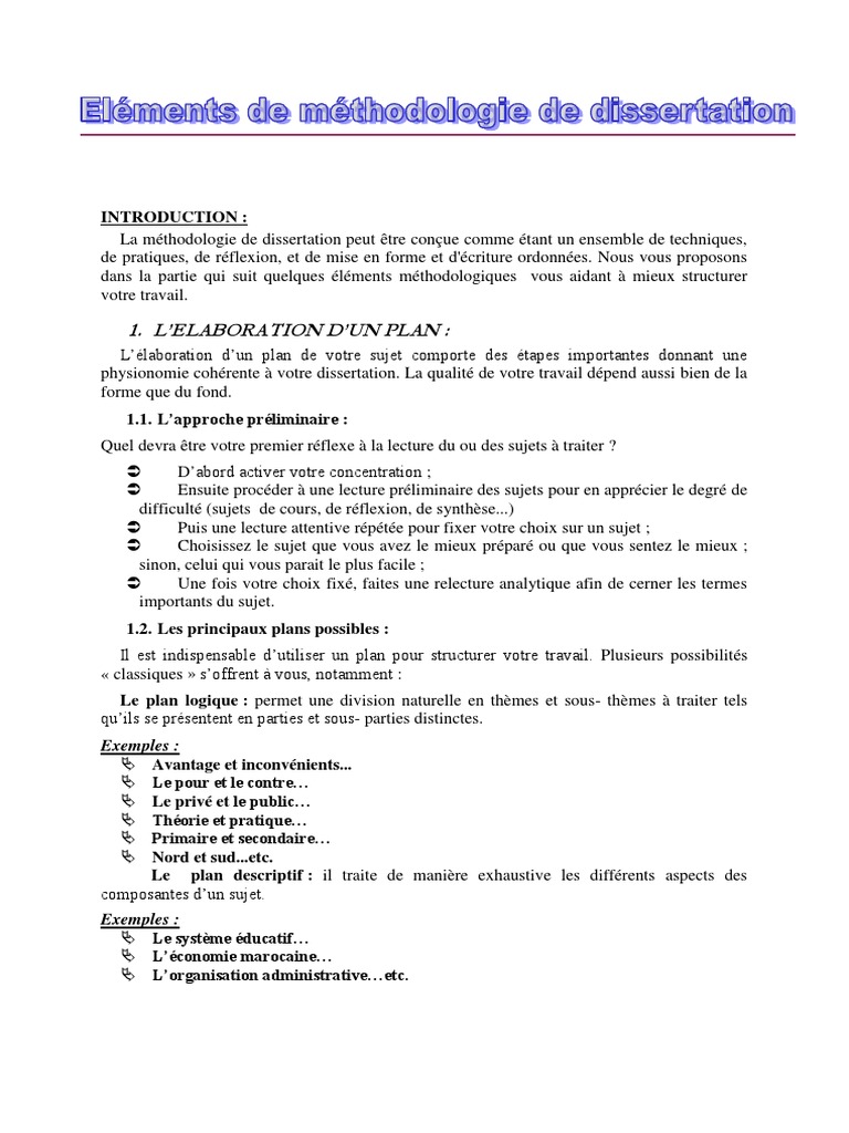 Méthodologie De Dissertation Schémas D opposition Plan à La Française Méthodologie de Dissertation | PDF | Définition | Méthode scientifique