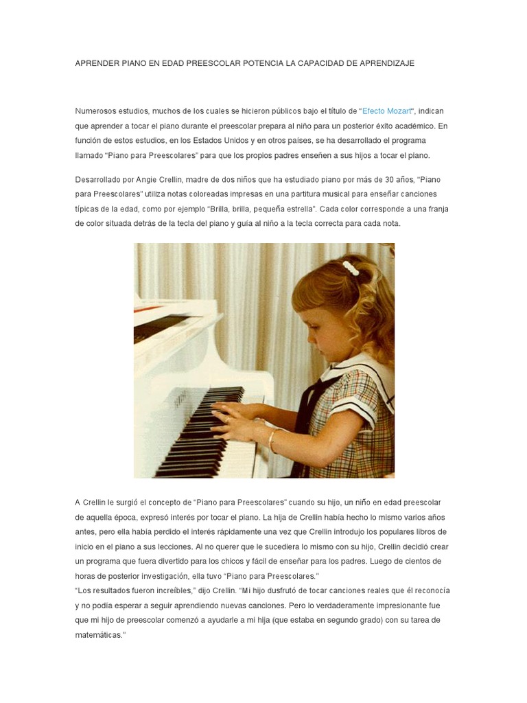 volatilidad sentido Dispuesto A Que Edad Deberia Tu Hijo Comenzar Clases de Piano? | PDF | Jardín de  infancia | Piano
