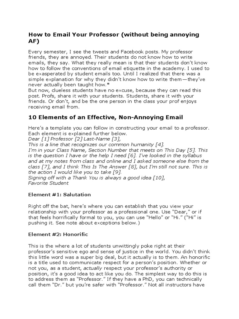 how to write email to. your professor