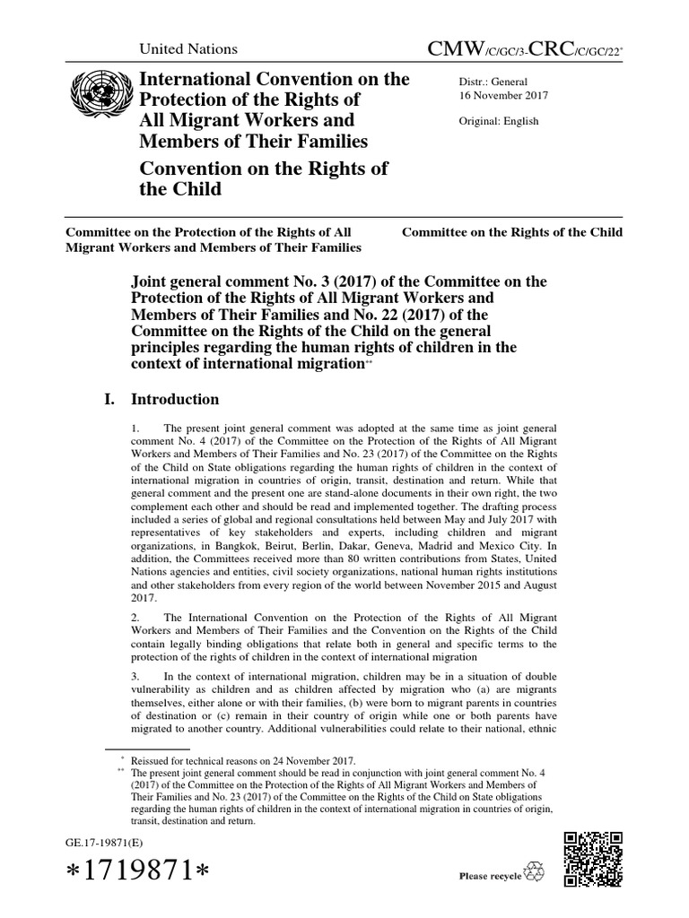 Convention On The Rights of The Child: CMW CRC | PDF | Best Interests ...