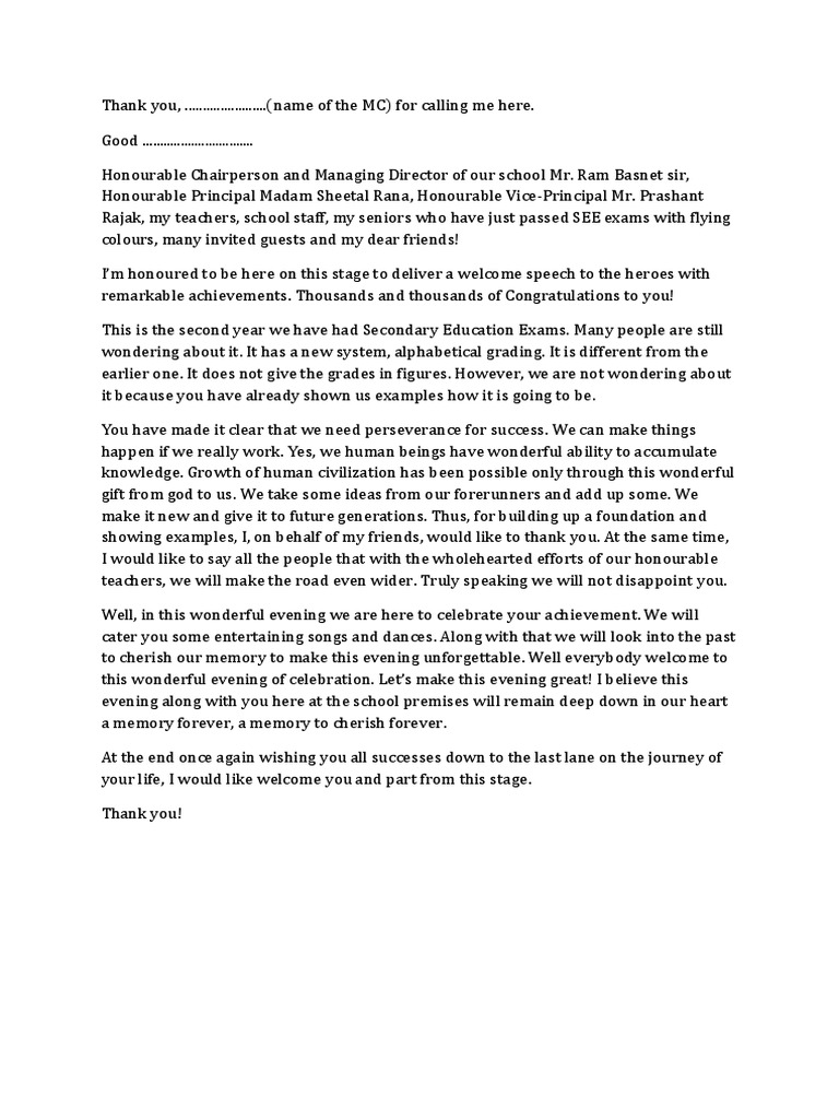 Welcome Speech For Farewell | PDF