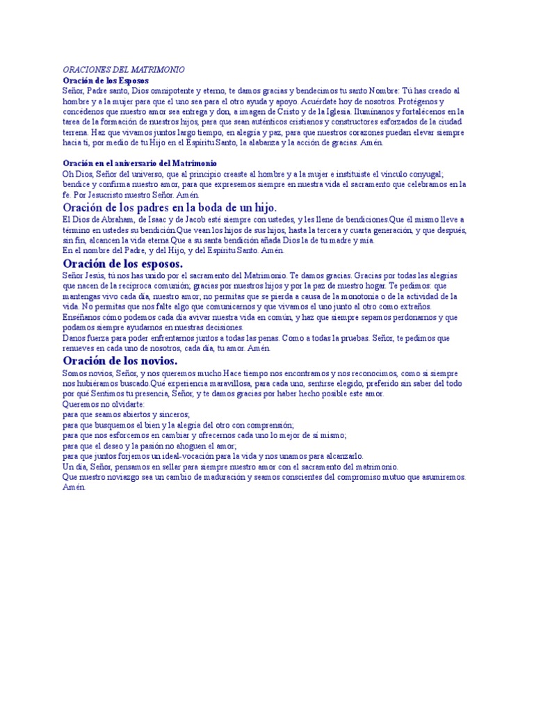 Oraciones para el Matrimonio y Noviazgo | PDF | Dios en el cristianismo ...