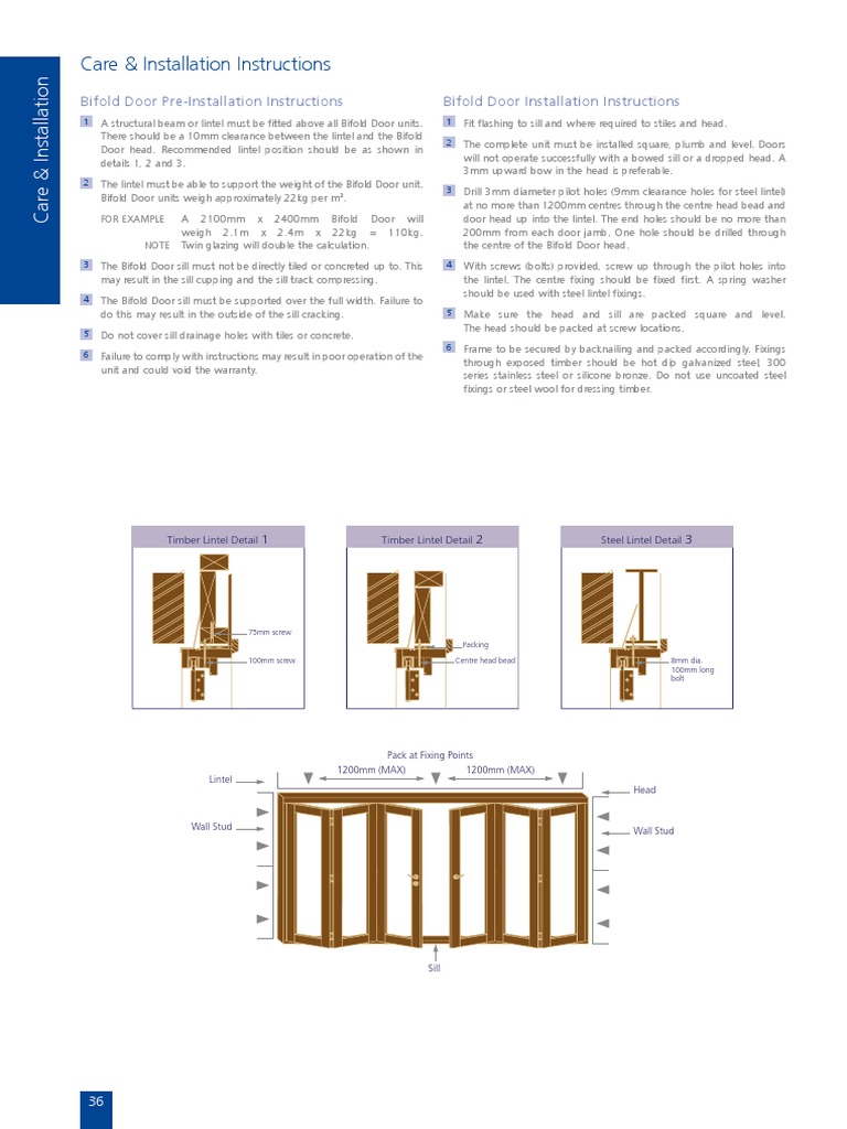 Care & Installation Instructions: Bifold Door Pre - Installation ...